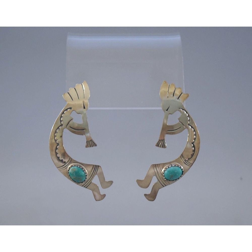 Tom Taylor TT Natural Turquoise Kokopelli Dancer Sterling Silver‎ Earrings